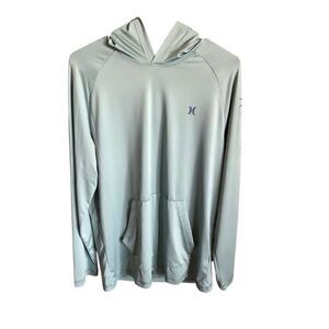Hurley Exist Palm Tree hooded shirt artillery green long sleeve sun SZ Medium